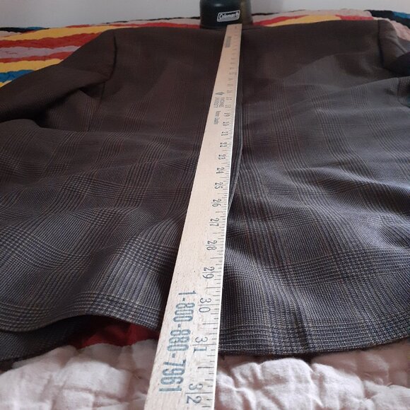 Vintage Brown Plaid Suit Jacket and Matching Vest Size 43 - Picture 12 of 14